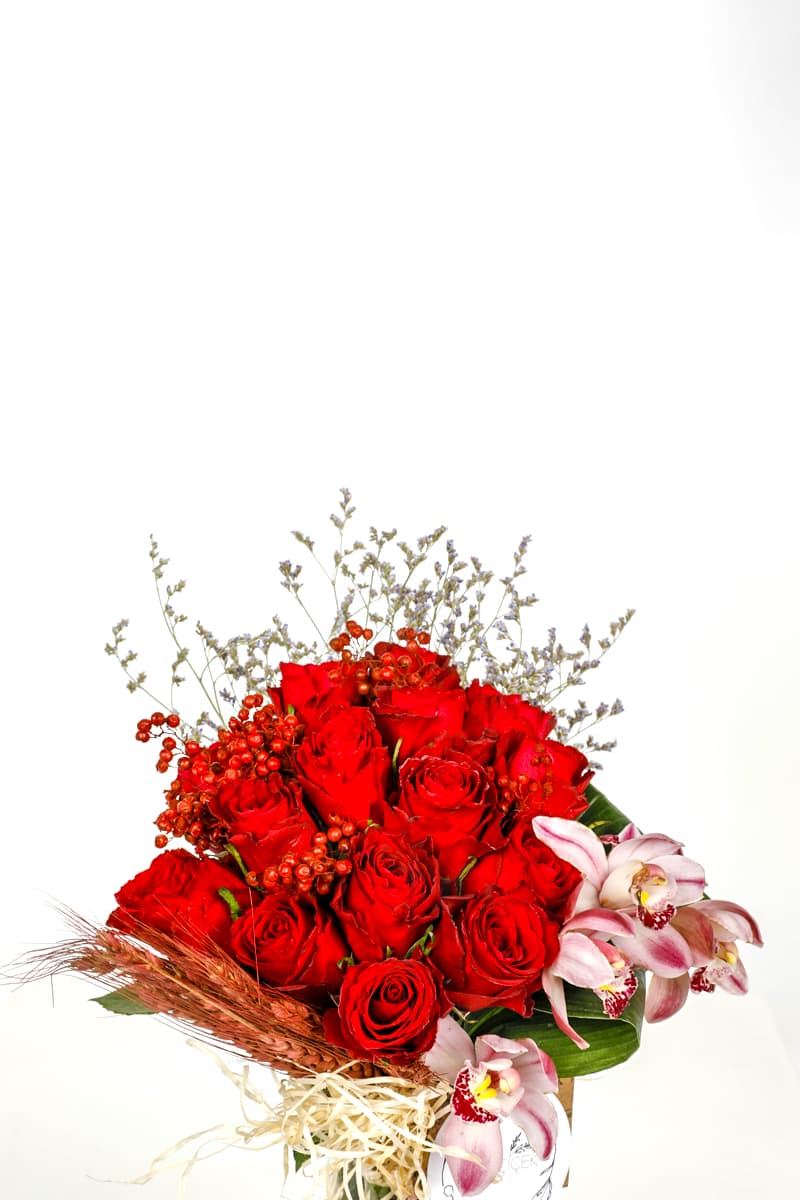 Hot Red Roses in Vase