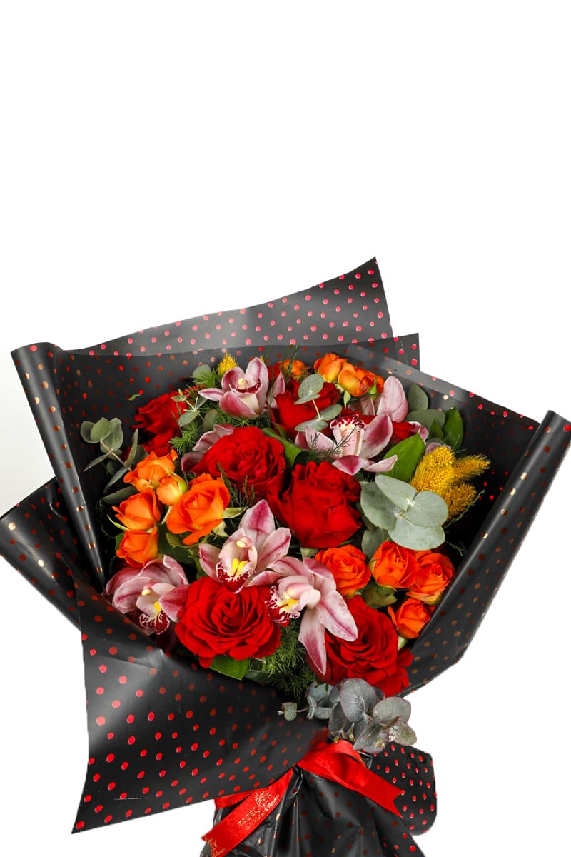 Ravishing Red Roses & Spidyum Orkide Buketi