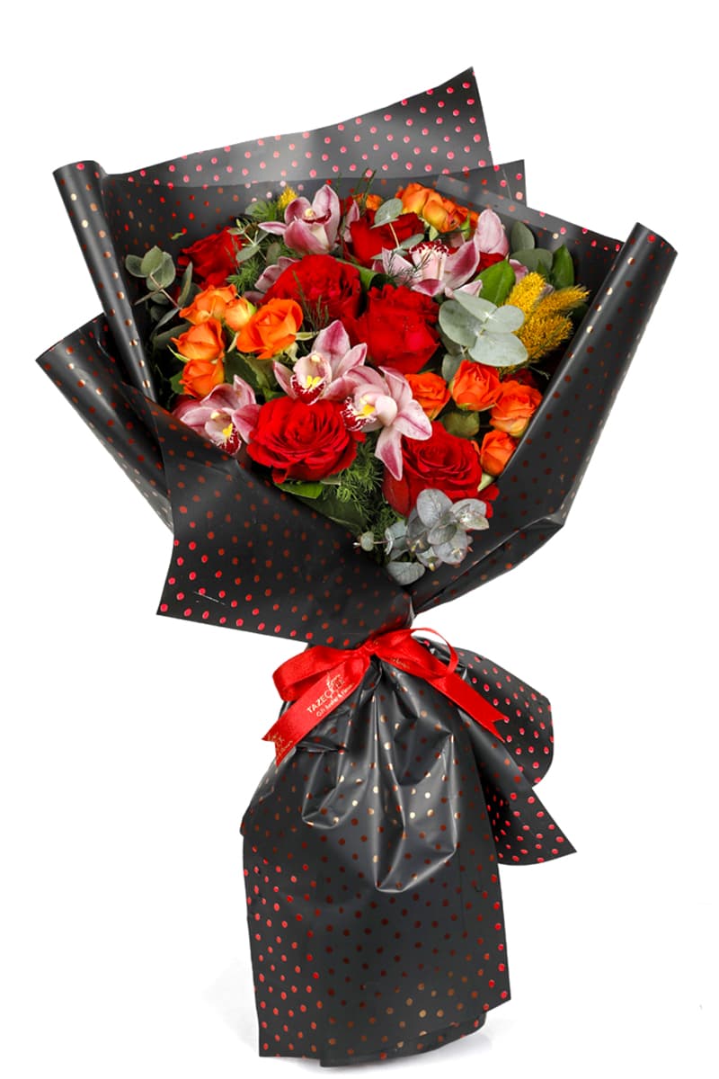 Ravishing Red Roses & Spidyum Orkide Buketi