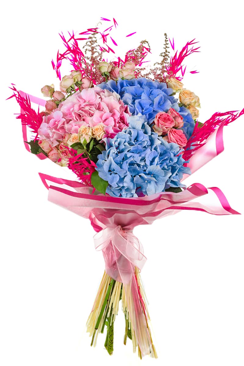 Pink And Blue Hydrangea Bouquet