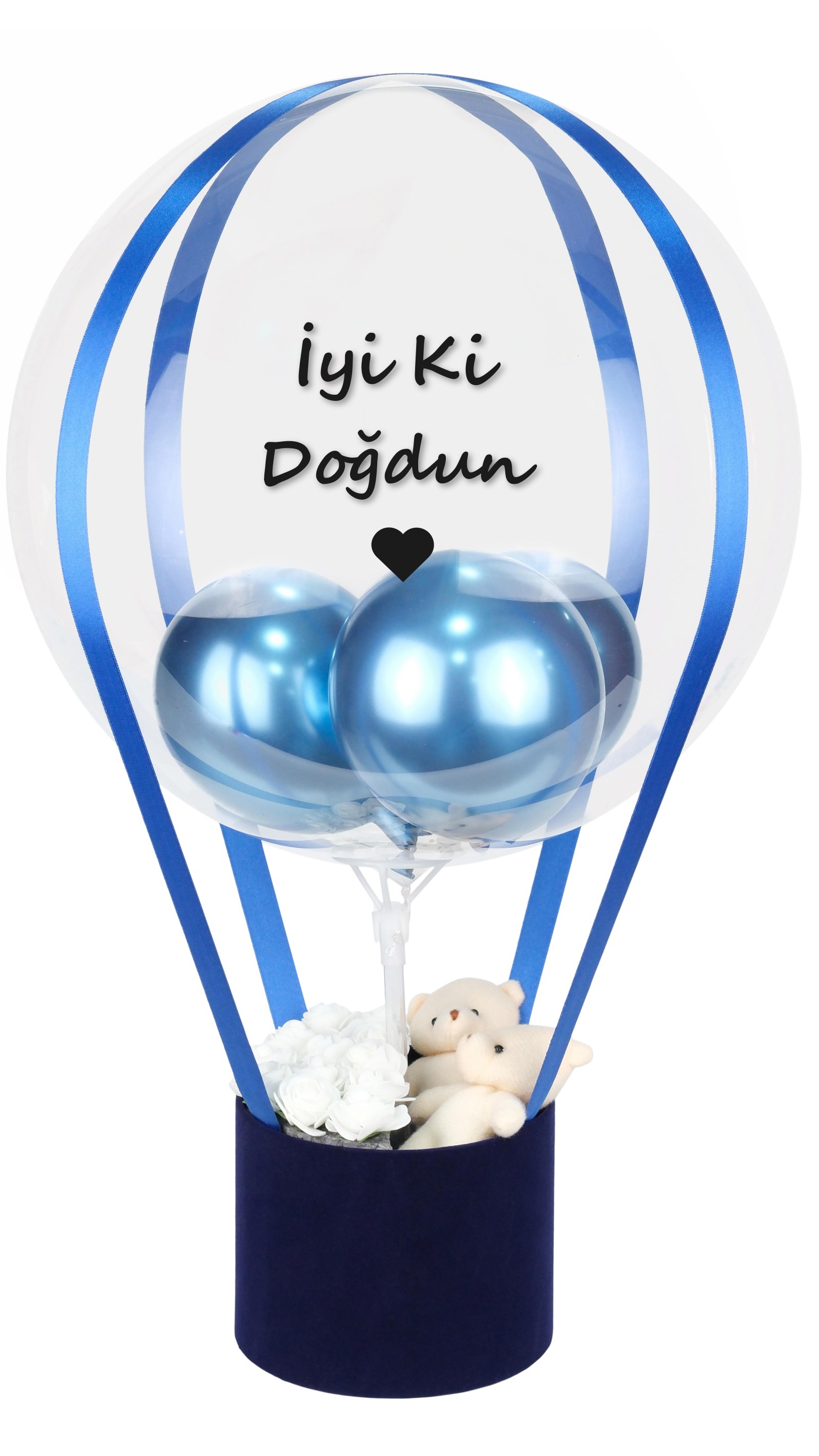 Kalıcı Gül ve Ayıcık Hediye Balon Kutusu