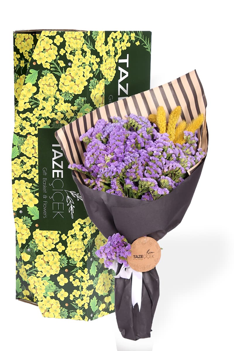 Kutuda Tasarım Mor Statis Çiçek Buketi