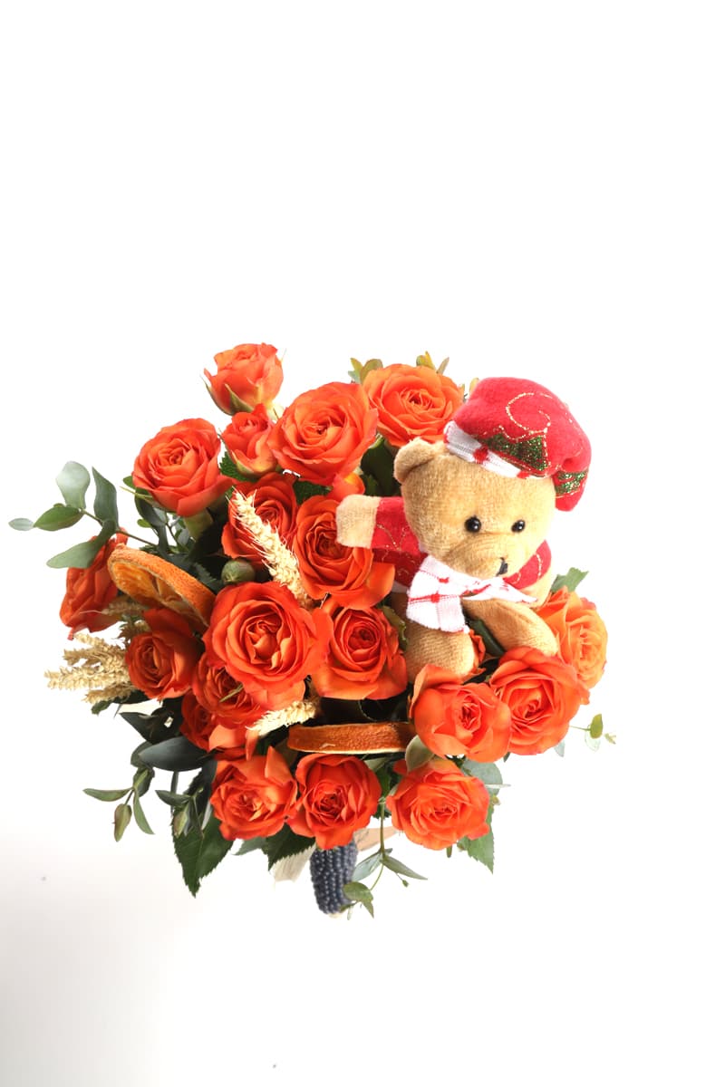 Teddy & Orange Roses