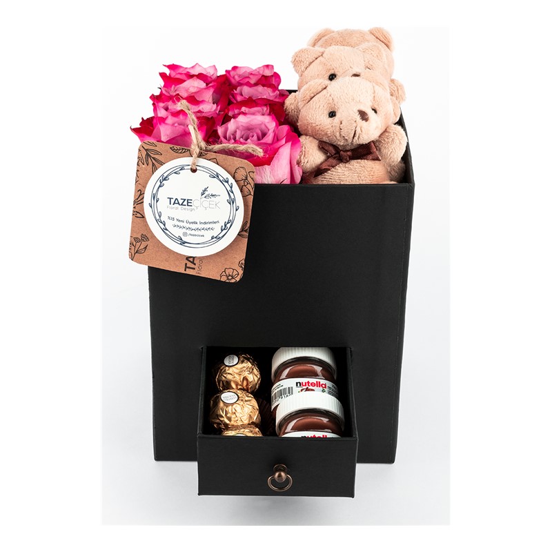 Black Happiness Box with Deep Purple Roses | Taze Çiçek