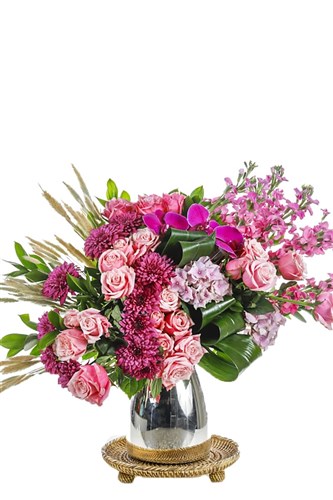 Colorful Arrangement in Silver Vase