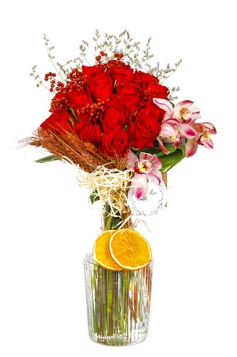 Hot Red Roses in Vase