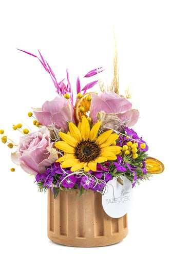 Sunflower & Pink Rose Arrangement