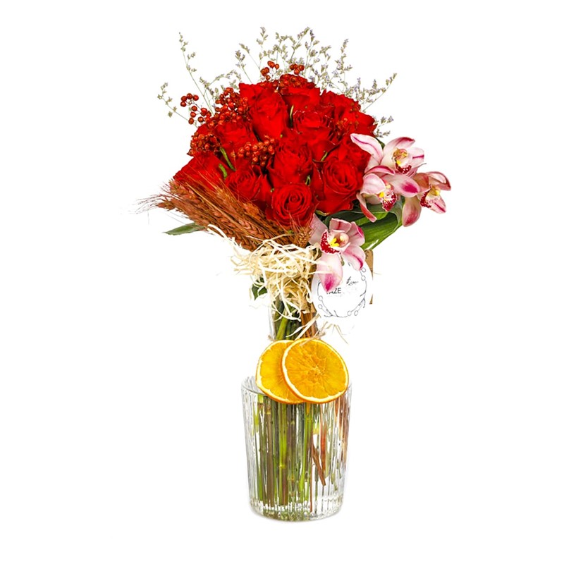 Hot Red Roses in Vase