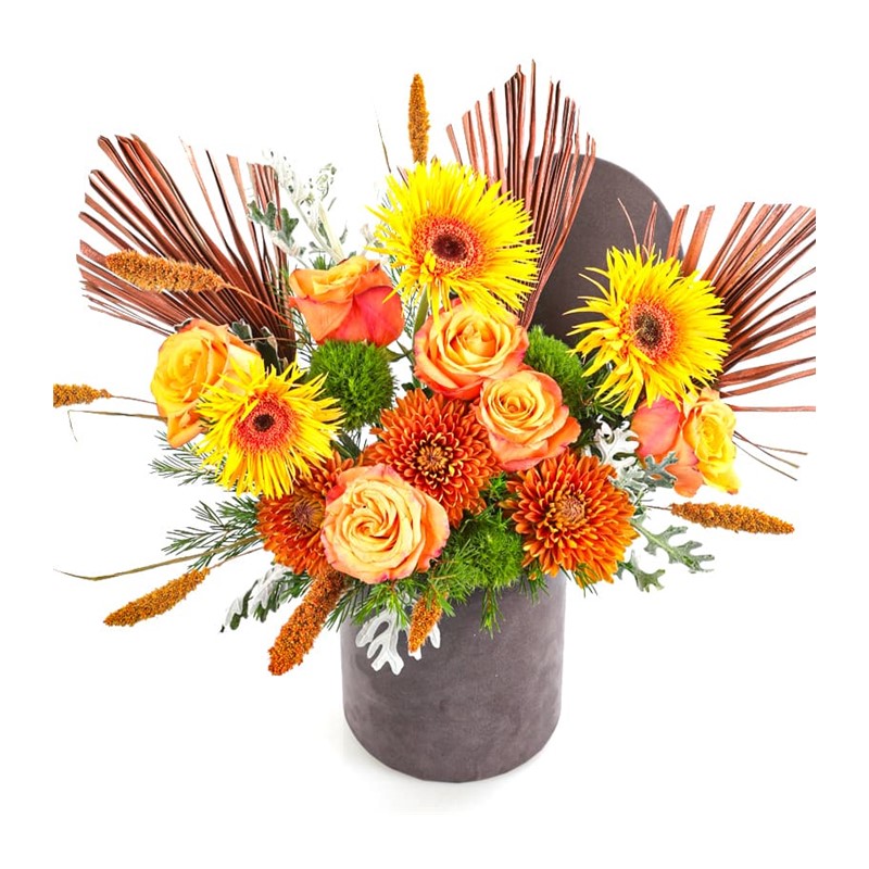 Orange Flowers In Gray Box