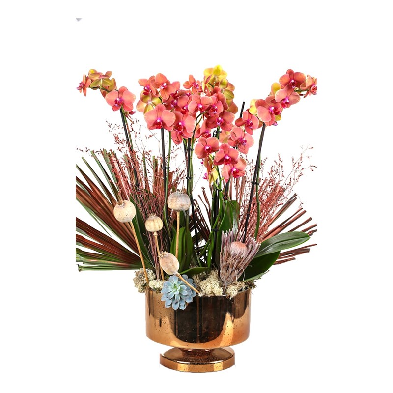 Luxury Orange Orchid Gold Vase