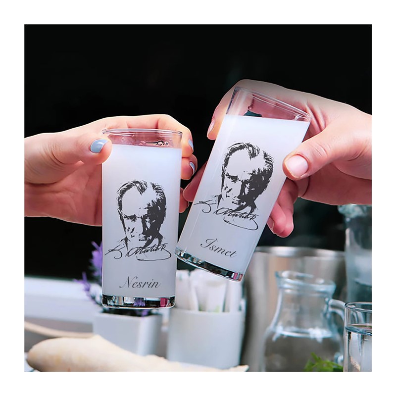 Atatürk Tasarımlı İsim Baskılı Rakı Bardağı Seti