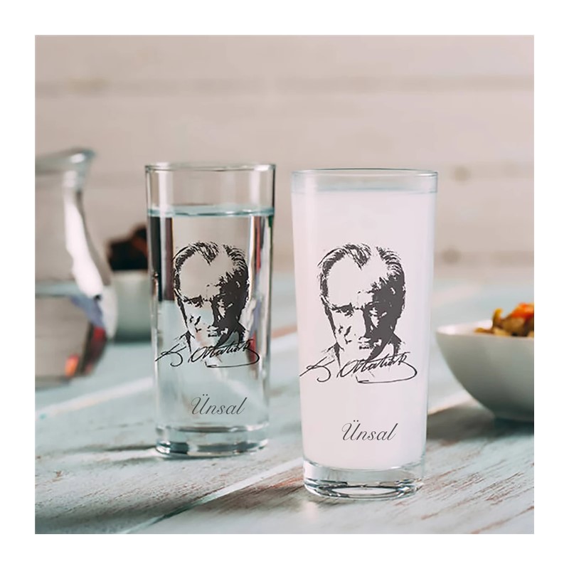 Atatürk Tasarımlı İsim Baskılı Rakı Bardağı Seti