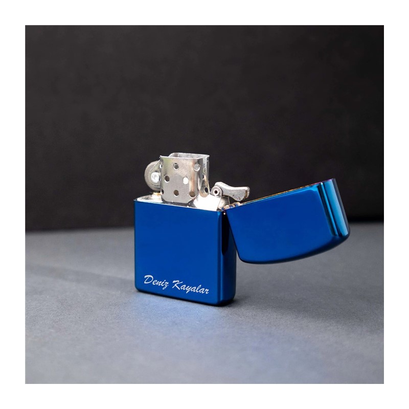 Kişiye Özel İsim Baskılı Mavi Zippo Çakmak