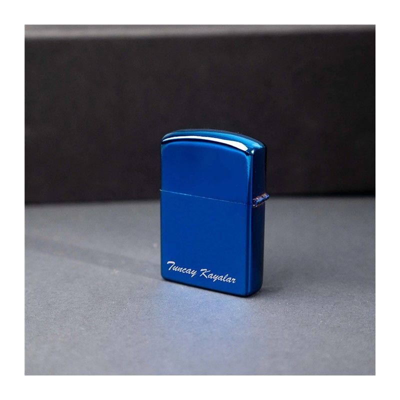 Kişiye Özel İsim Baskılı Mavi Zippo Çakmak
