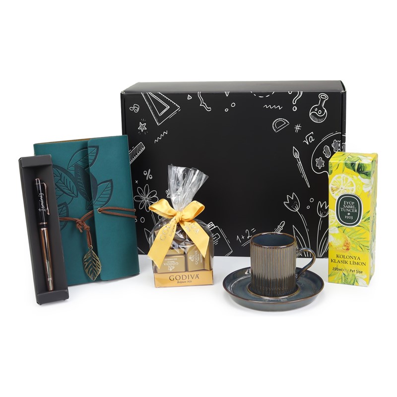Kişiye Özel Kalem & Defter & Godiva Çikolata & Fincan & Kolonya Hediye Seti