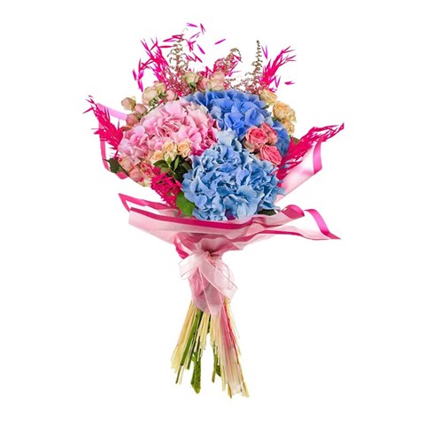 Pink and Blue Ortanca Buketi